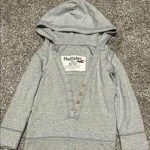 Hollister Gray Henley Hoodie Sweatshirt